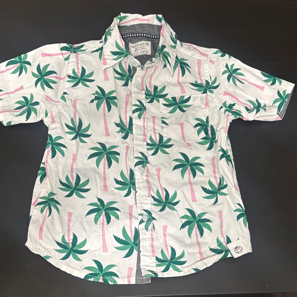 The Children's Place Green and Pink Palm Tree Button Down Shirt